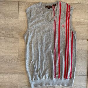 Ben Sherman Grey And Red Striped Sweater Vest 100% Cotton Size Large